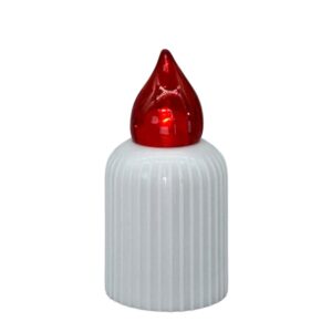 świeczka LED w formie tealightu, z CZERWONY , półprzezroczystym płomykiem w kształcie kropli, imitującym migotanie prawdziwego ognia.